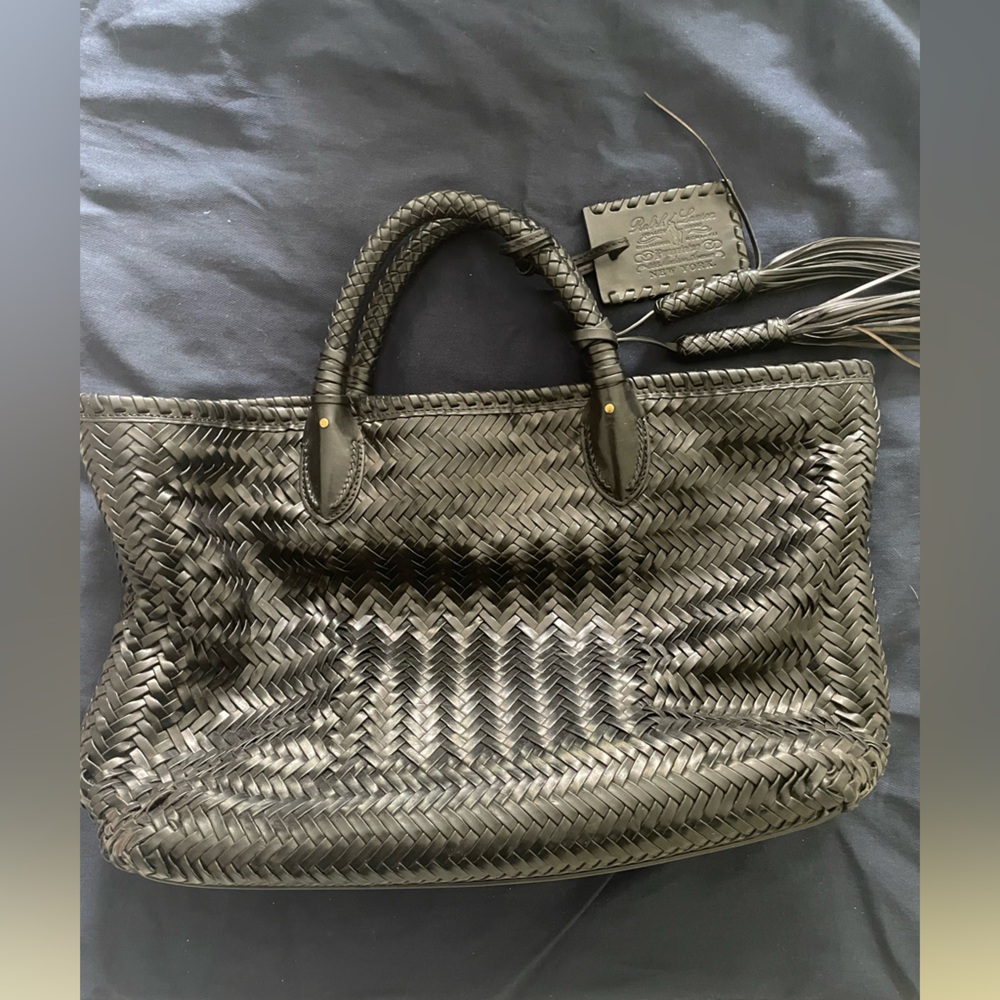 Ralph Lauren Black Braided Leather Tote